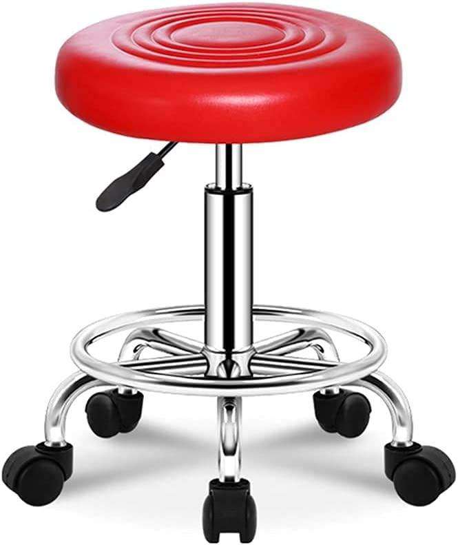 SMTE Backless Rolling Round Stool - Red with keychain