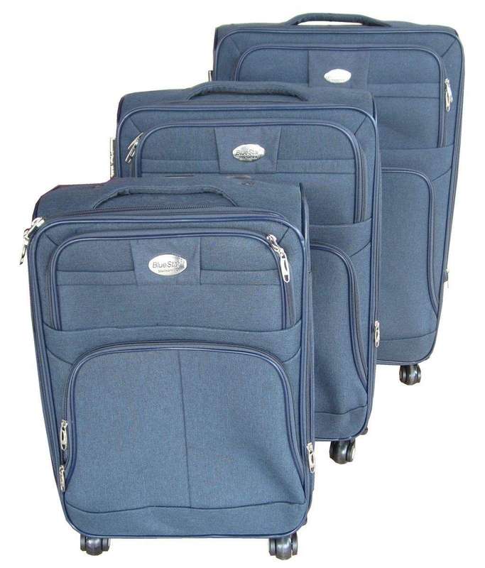 SMTE Blue Star 3-Piece Soft Fabric Luggage Set-Spinner Wheels, Expandable, Lock with keychain