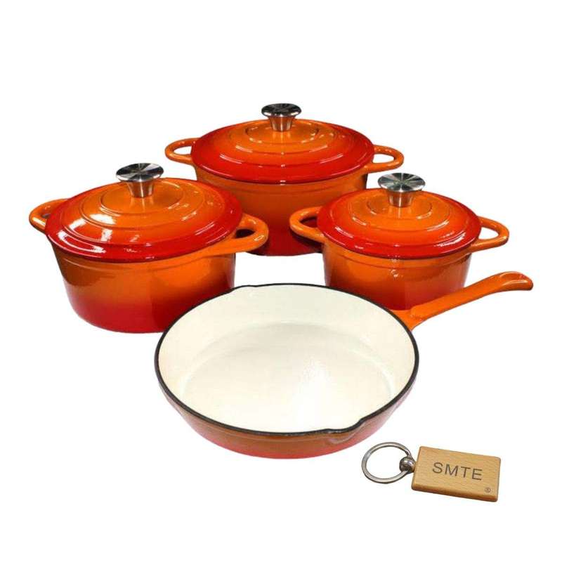 SMTE Premium 7-Piece Cast Iron Cookware Set+ Smte Keychain - Orange