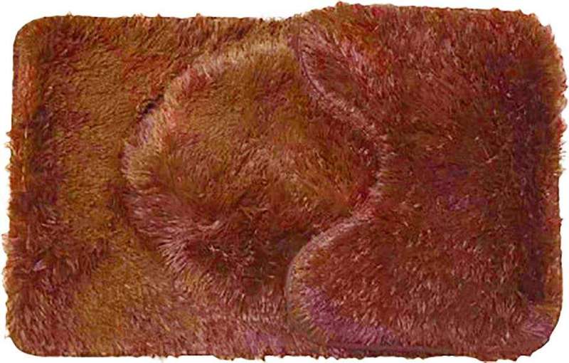 SMTE 3 Piece Non-Slip Plush Toilet Seat Cover & Bathroom Mats Set - Fluffy Brown with keychain