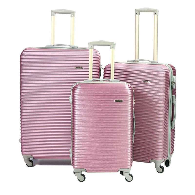 SMTE Pink Metallic 3-Piece ABS Luggage Set - Spinner Wheels/Secure Lock with keychain
