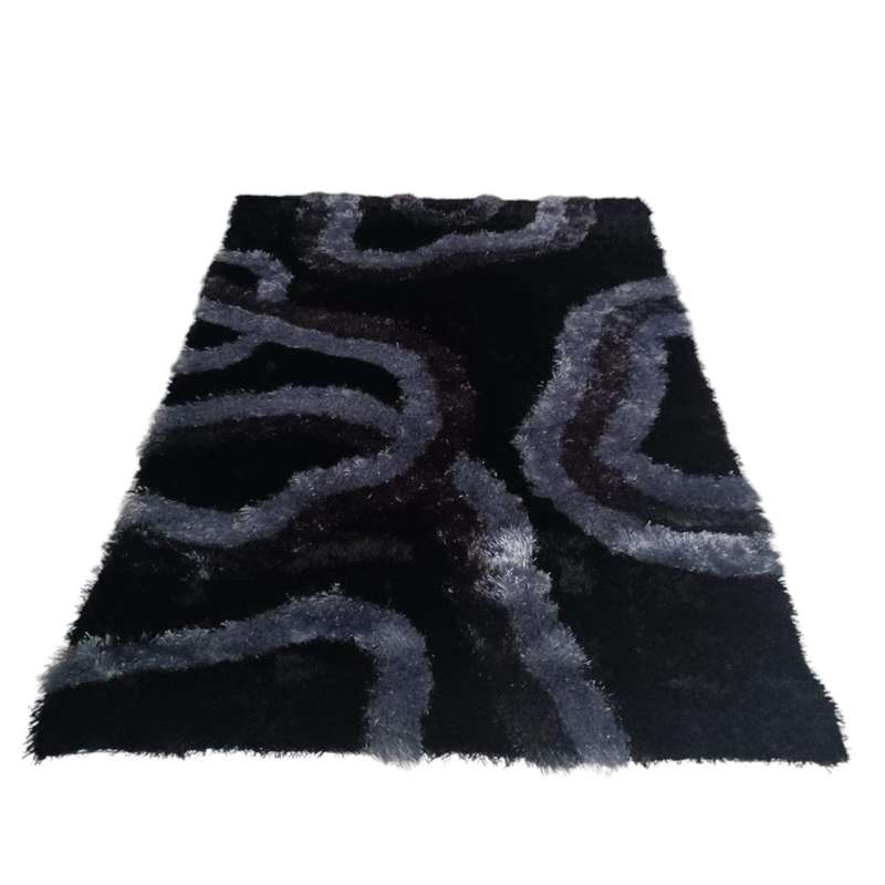 SMTE Polyester Area Rug - 150 x 200cm Black with Grey Pattern with keychain