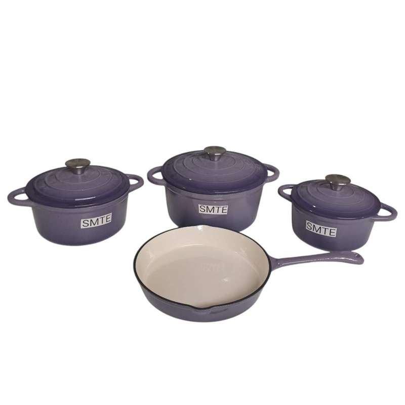 SMTE 7-Piece Cast Iron Cookware Set - 3 Casserole Pots with Lids with keychain