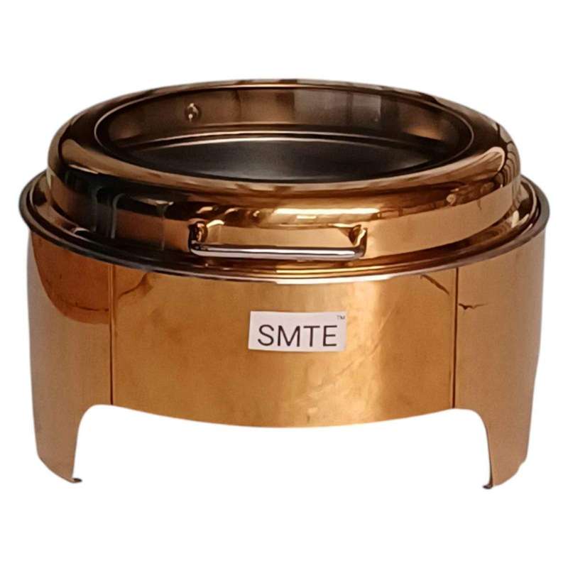 SMTE 3001 Gold Round Chafing Dish with Slow Down Lid - 9 Litre Capacity with keychain