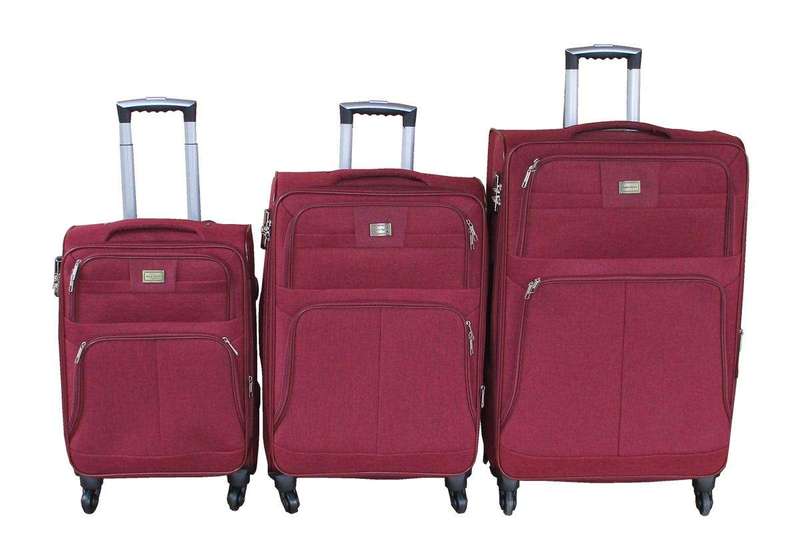 SMTE Burgundy Maroon Fabric Luggage Set - 3-Piece, 360 Spinner Wheels & Lock with keychain