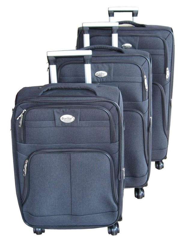 SMTE Blue Star - Grey 3-Piece Soft-Sided Luggage Set - Spinner Wheels & Secure Lock with keychain