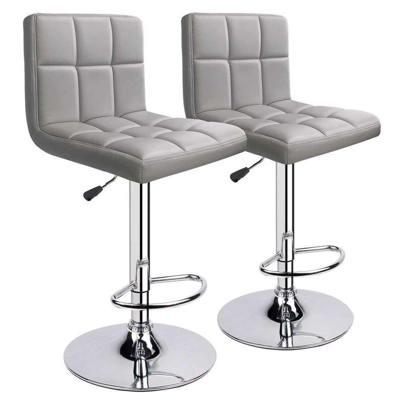 SMTE Faux Leather Kitchen Breakfast / Bar Stool -Set of 2- Grey Colour with keychain