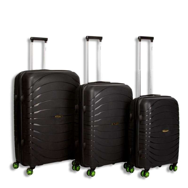 SMTE 3-Piece ABS Luggage Set - Hard-Shell, Lock, Spinner Wheels - Black with keychain