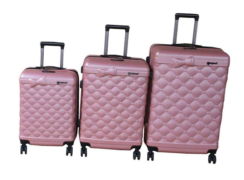 SMTE Luxury Pink Quilted Hardshell Luggage Set - 3-Piece with TSA Lock with keychain