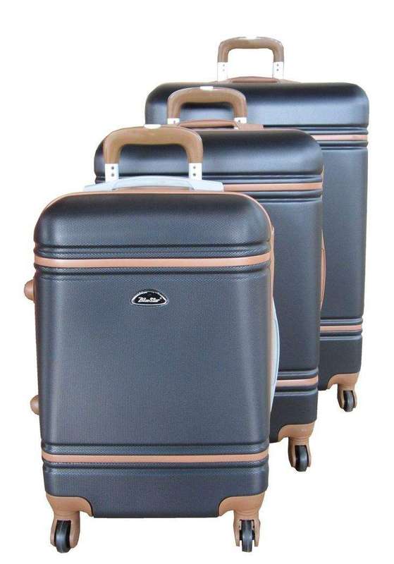 SMTE Luxury 3-Piece Black ABS Luggage Set - Rose Gold Accents & Spinner Wheels with keychain