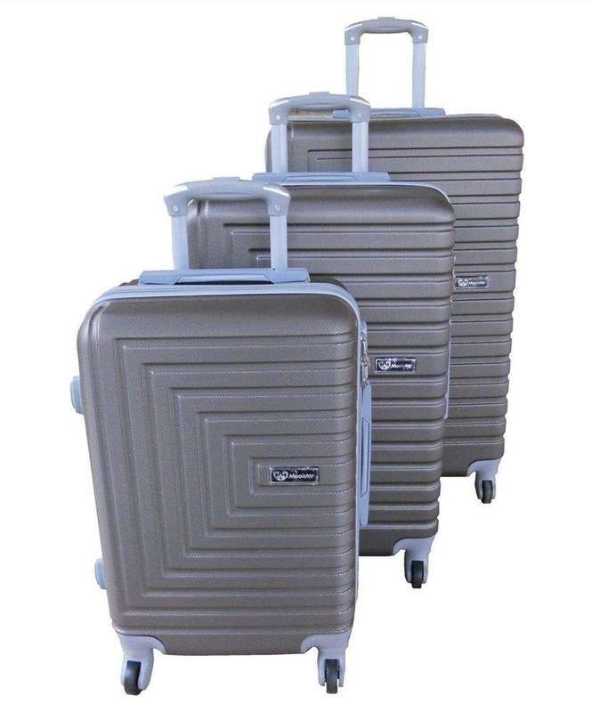SMTE Master 3-Piece ABS Luggage Set - Taupe, Spinner Wheels. with keychain