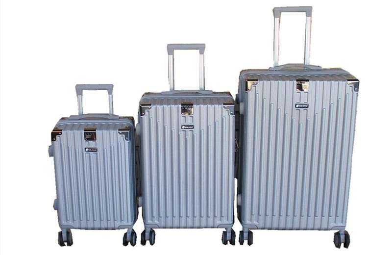 SMTE Premium 3-Piece ABS Luggage Set - Spinner Wheels & TSA Lock - Silver with keychain
