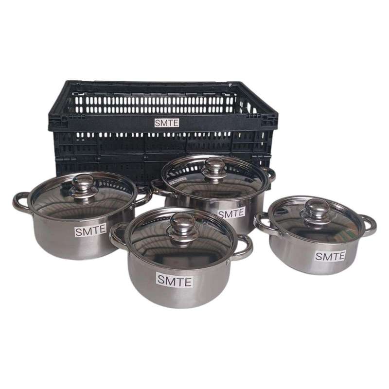 SMTE 8-Piece Camp Cookware Set with Storage Crate with keychain