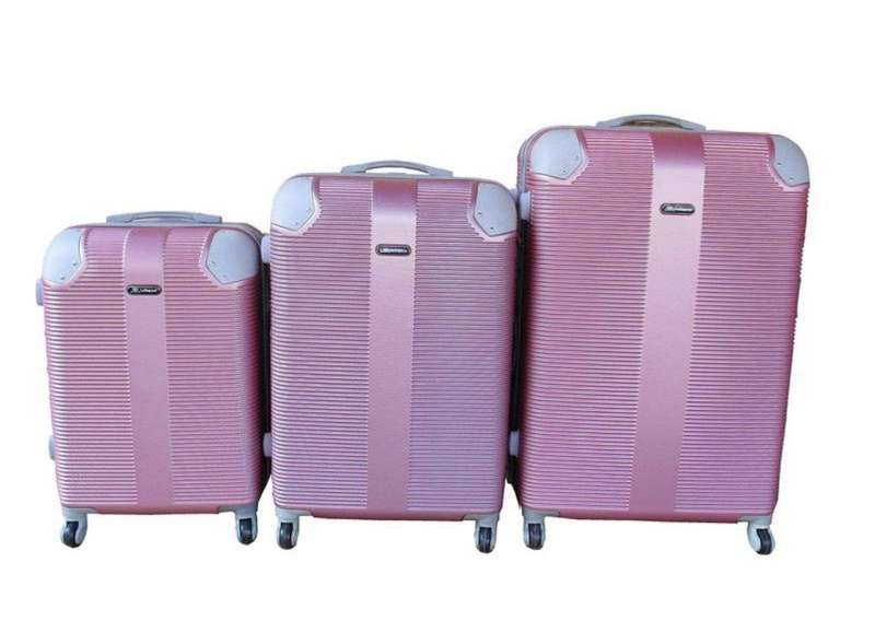 SMTE 3-Piece ABS Hardshell Luggage Set - Pink with Spinner Wheels and Lock with keychain