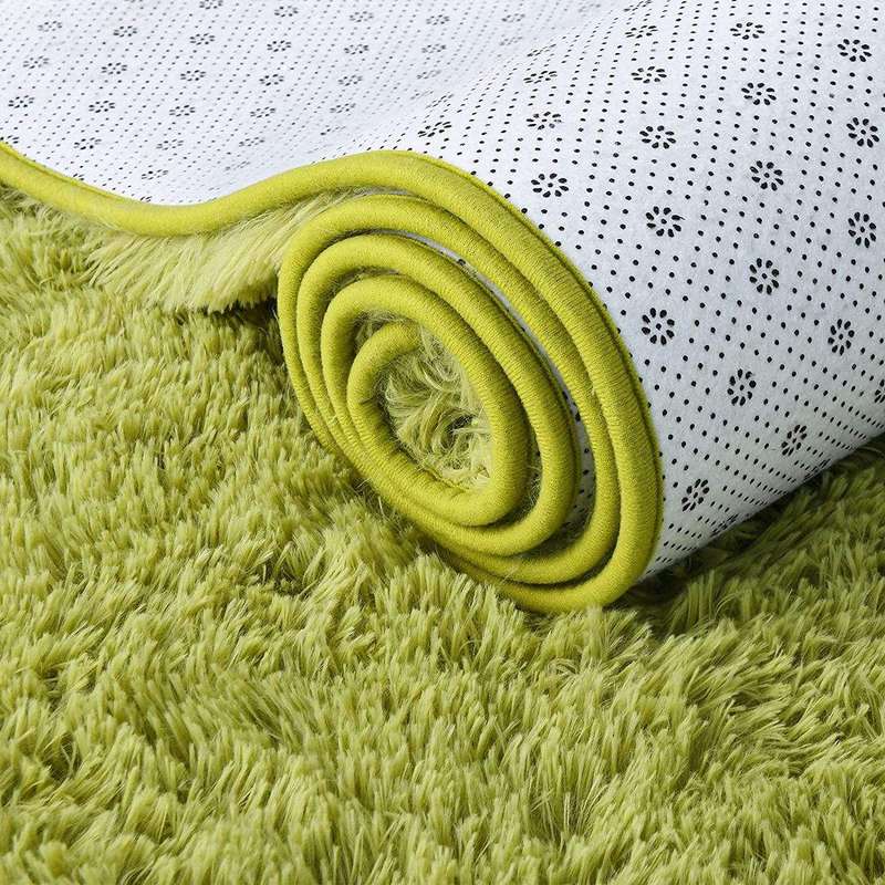 SMTE Large Light Shaggy Fluffy Carpets(1.6m x 2.25m) - Green with keychain