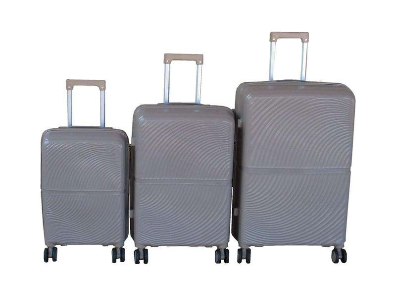 SMTE Unbreakable 3-Piece Hard-Shell Luggage Set with Lock, Light Beige with keychain