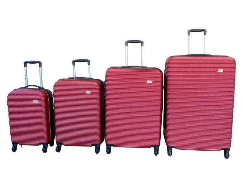 SMTE 4-Piece ABS Luggage Set-Durable Scratch-Resistant Shell - Red with keychain