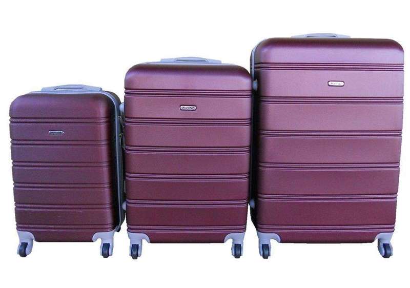 SMTE 3-Piece ABS Luggage Set - Lightweight Spinner Suitcases (Burgundy) with keychain