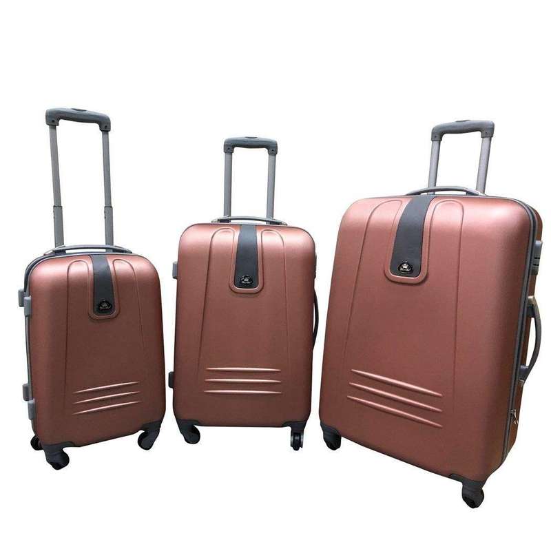 SMTE 3-Piece ABS Luggage Set-Pink Hard Shell Suitcase with keychain