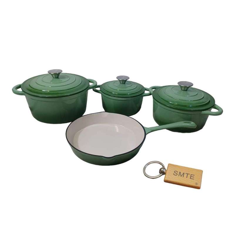 SMTE Premium 7-Piece Cast Iron Cookware Set+ Smte Keychain - Lime Green