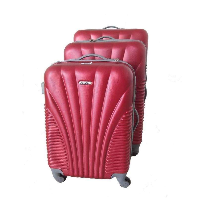 SMTE Blue Star 3-Piece ABS Luggage Set Hard-Shell/Spinner Wheels - Red with keychain