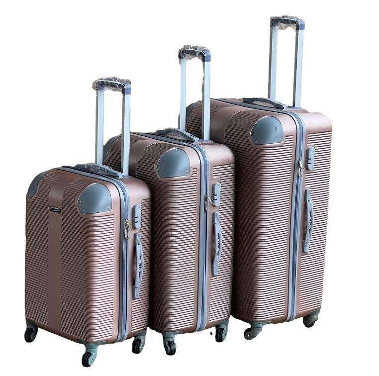 SMTE 3-Piece ABS Luggage Set - Rose Gold, Spinner Wheels, Lightweight & Durable. with keychain