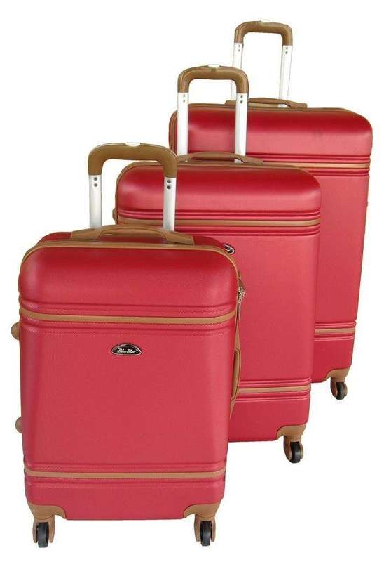 SMTE 3-Piece Red ABS Luggage Set with Tan Trim, Built-In Locks & Spinner Wheels with keychain