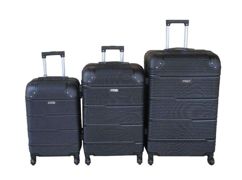 SMTE 3-Piece Black ABS Luggage Set - Lightweight, Durable, Spinner Wheels. with keychain