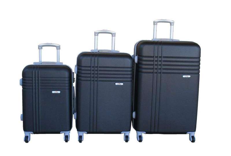 SMTE 3-Piece ABS Luggage Set - Lightweight Spinner Wheels, Matte Black Finish. with keychain