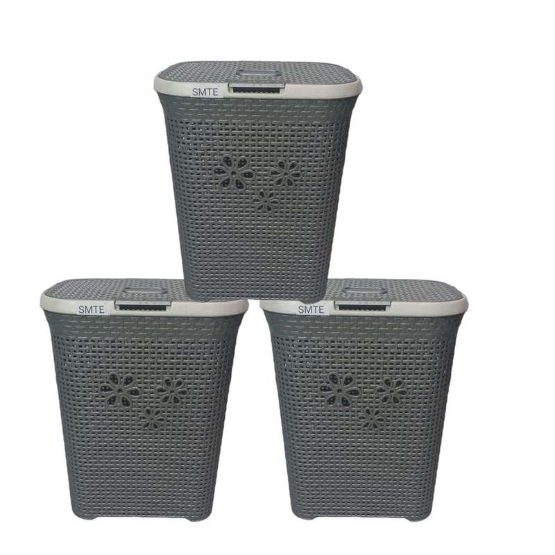 SMTE-FreshFold: Laundry Basket set of 3 - Grey with keychain