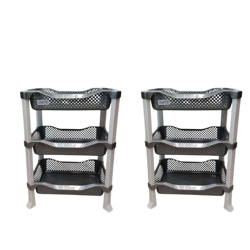 SMTE-SpaceMax: 3-Tier Organizer Rack Set of 2 - Grey with keychain