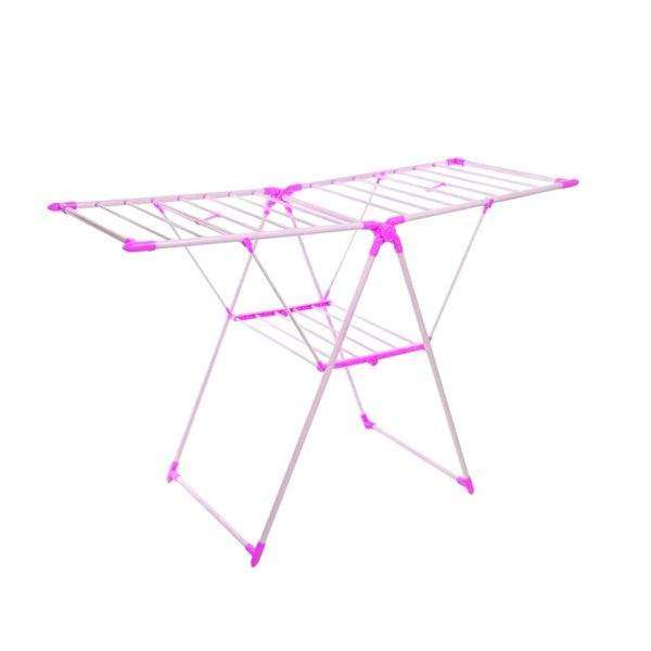 SMTE Folding Laundry Drying Rack - Clothes Stand with Multiple Hanging - Pink with keychain