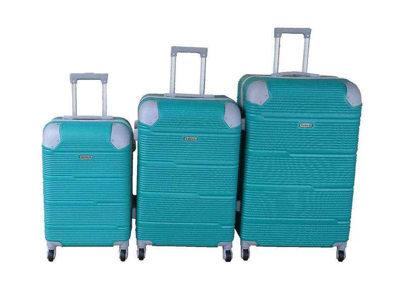 SMTE Teal ABS Luggage Set with Spinner Wheels and Lock - Set of 3 with keychain