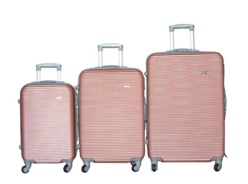 SMTE 3-Piece ABS Hardside Luggage Set - Rose Gold, Spinner Wheels. with keychain