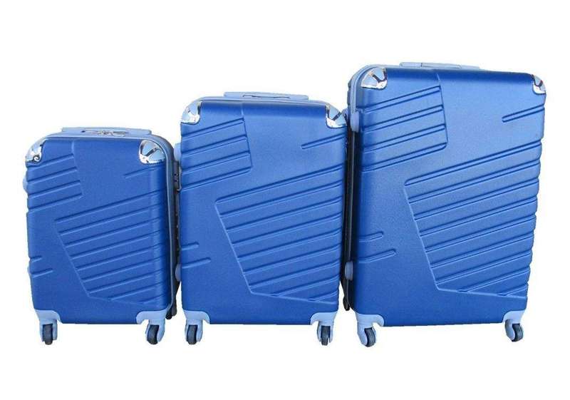 SMTE 3-Piece ABS Hardside Luggage Set - Blue, Spinner Wheels, Telescopic Handle with keychain