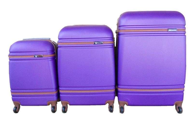 SMTE 3-Piece Purple ABS Luggage Set with Spinner Wheels and Telescopic Handles with keychain