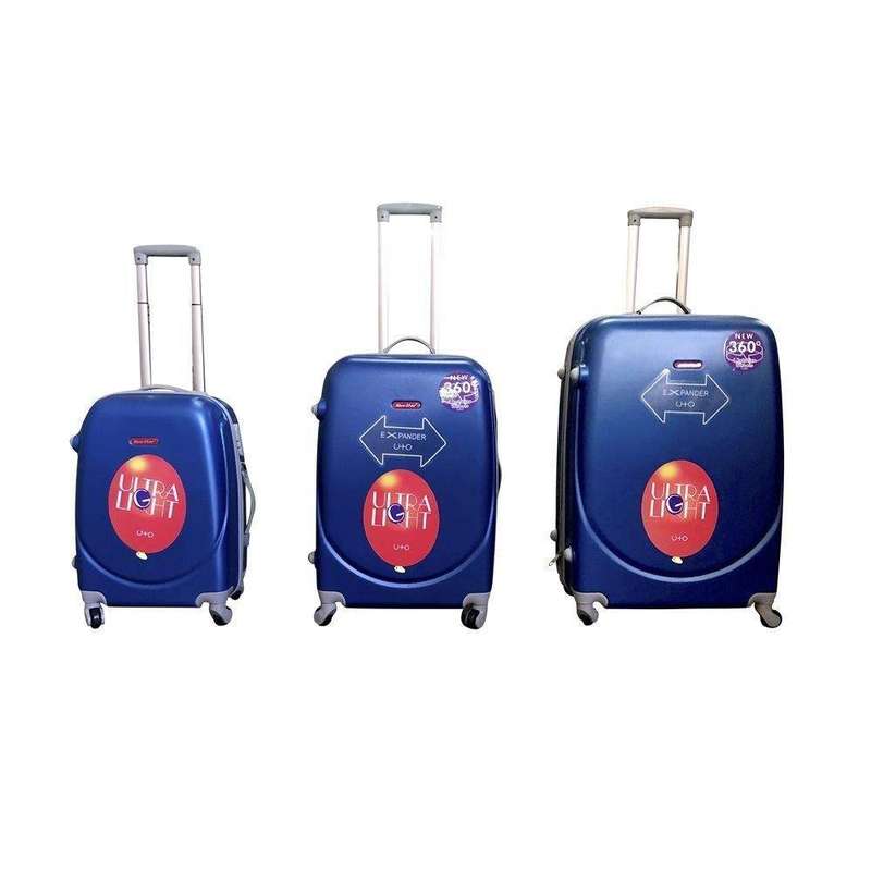 SMTE Ultra Light 3-Piece ABS Luggage Set - Blue, Durable & Lightweight. with keychain