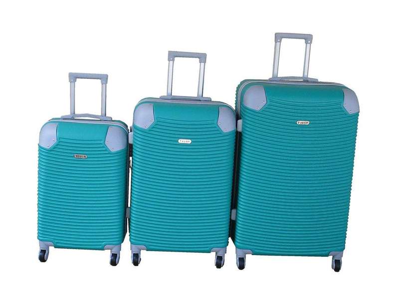 SMTE Stylish 3-Piece ABS Luggage Set - Teal with Spinner Wheels with keychain