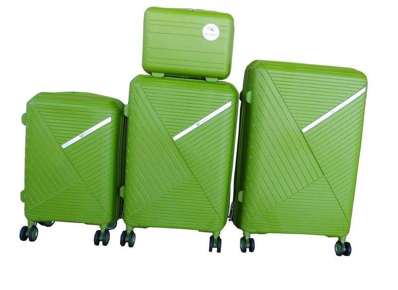 SMTE Unbreakable 4-Pcs Hard Shell PP Luggage Set - Green Spinner Wheels with keychain