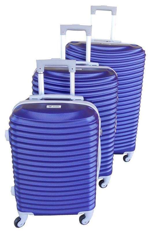 SMTE 3-Piece ABS Luggage Set with Spinner Wheels, Combination Lock, Blue & White with keychain