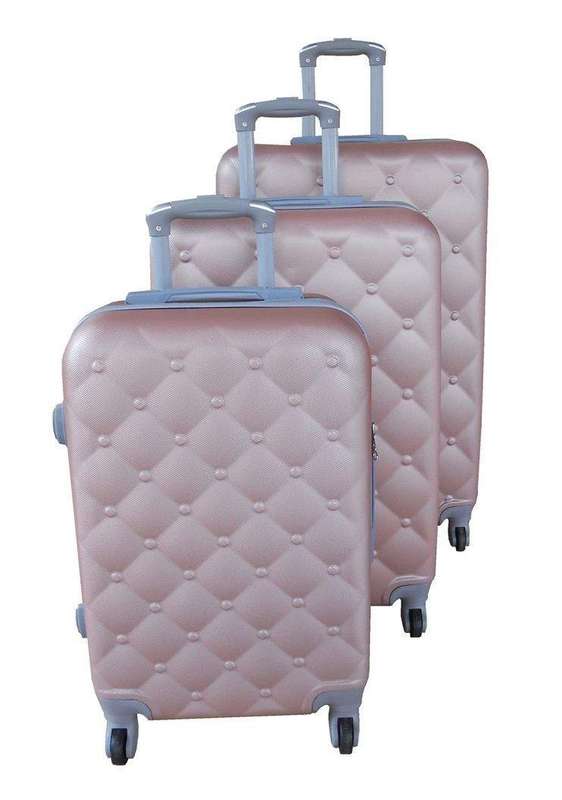 SMTE 3-Piece Rose Gold ABS Luggage Set-Quilted & Ribbed HardShell Spinner Wheel with keychain