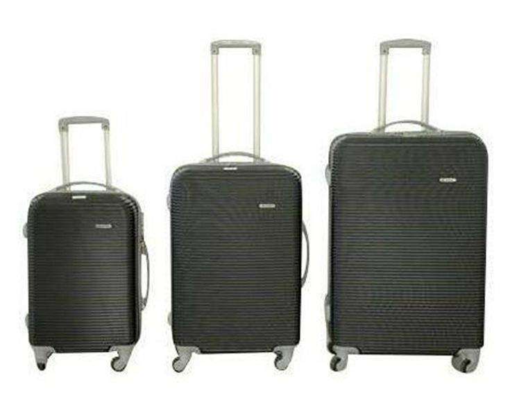 SMTE 3-Piece Luggage Set-Durable ABS Material,Black Ribbed Design,Spinner Wheels with keychain