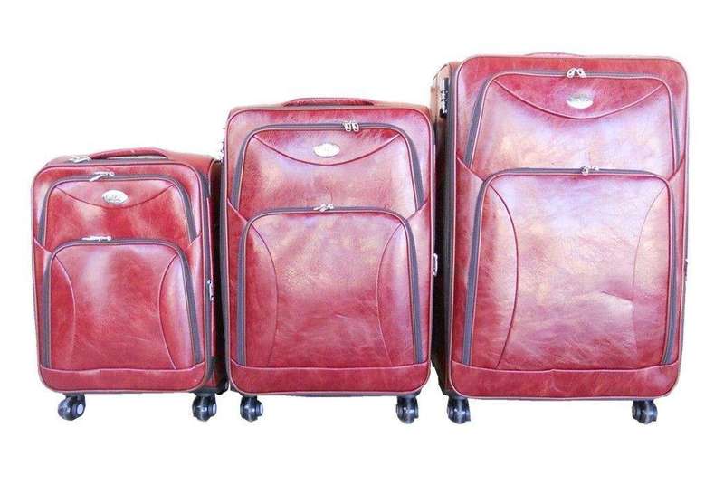 SMTE 3-Piece PU Luggage Set - Red/Burgundy, Spinner Wheels, Telescoping Handles with keychain