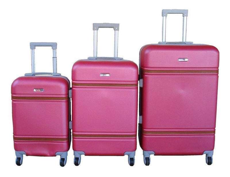 SMTE ABS Hard-Shell Luggage Set - Spinner Wheels - Vibrant Pink/Red - 3-Piece with keychain