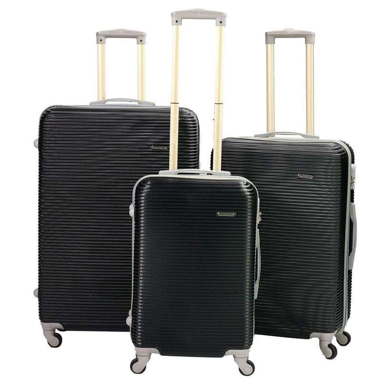 SMTE ABS Luggage Set-Lightweight Spinner Suitcases with Handles - Black - 3-Piece with keychain