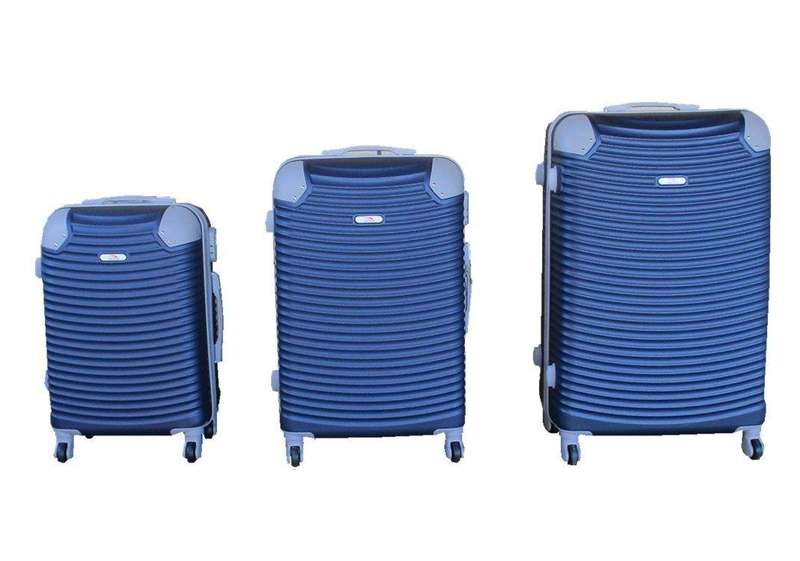 SMTE Durable 3-Piece ABS Luggage Set - Navy Blue, Lightweight, Spinner Wheels with keychain