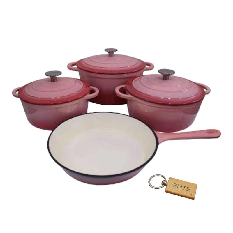 SMTE Premium 7-Piece Cast Iron Cookware Set+ Smte Keychain - Light Deep Pink