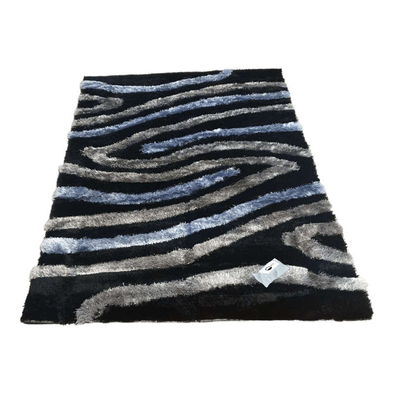 SMTE Quality Heavy Duty Fluffy/Shaggy Rug & Tieback (Persia-03) - Black with keychain