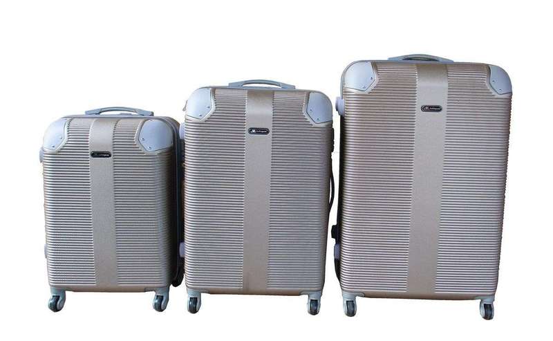 SMTE 3-Piece ABS Luggage Hard Shell, Built-In Lock, Spinner Wheels, Cream/Beige with keychain