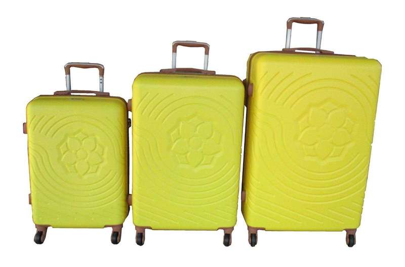 SMTE 3-Piece ABS Luggage Set with Floral , Spinner Wheels & Lock-Yellow/Tan with keychain